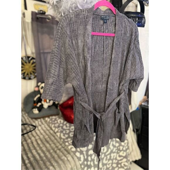 Barefoot dreams cozychic lite belted short sleeve robe s/m dark grey BDWCL1848 - Picture 2 of 8